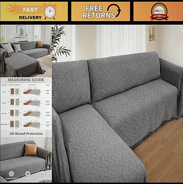 L-Shaped Sectional Sofa Cover 2-Piece Set, Washable Furniture Protector for Pets