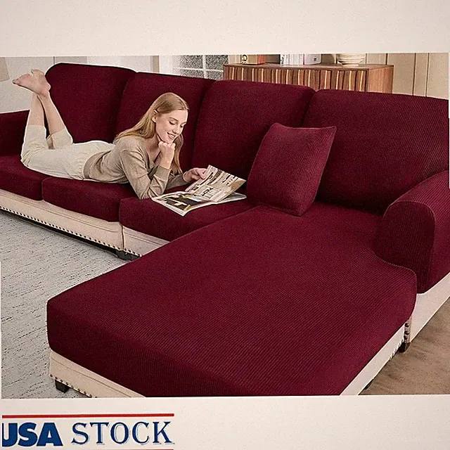 L Shaped Sectional Sofa Cover 3-Piece Elastic Slipcover Furniture Protection New