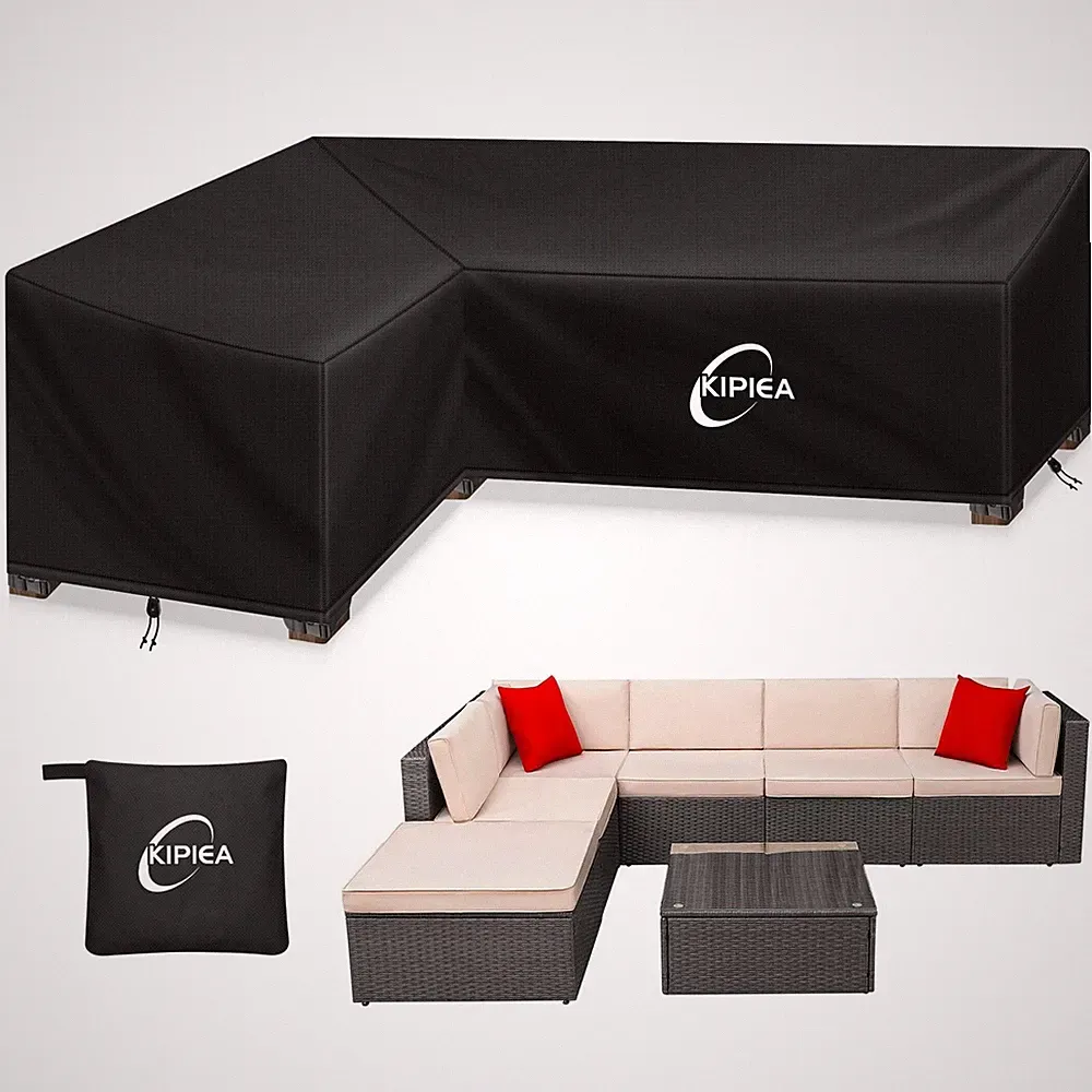 L Shaped Sectional Sofa Cover 83 x104 Heavy Duty Oxford Fabric Black Kipiea 420D