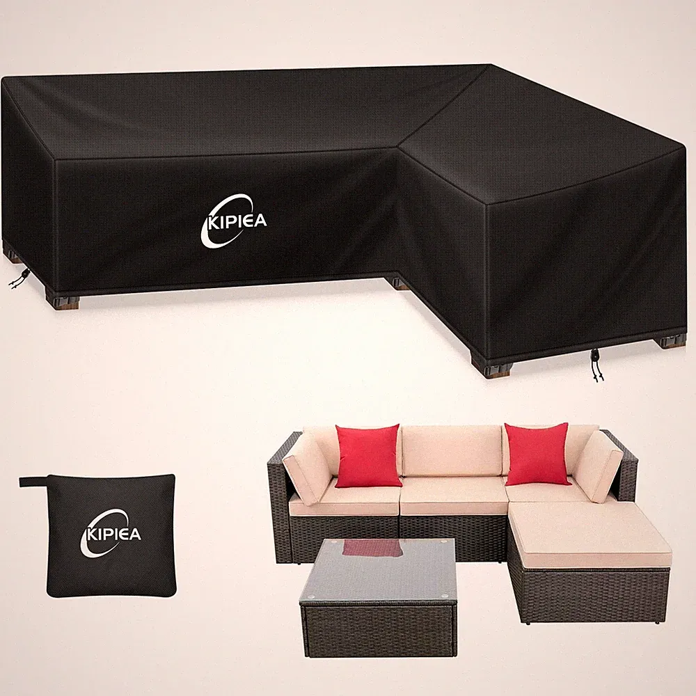 L Shaped Sectional Sofa Cover 85 x58 Heavy Duty Oxford Waterproof Black Kipiea