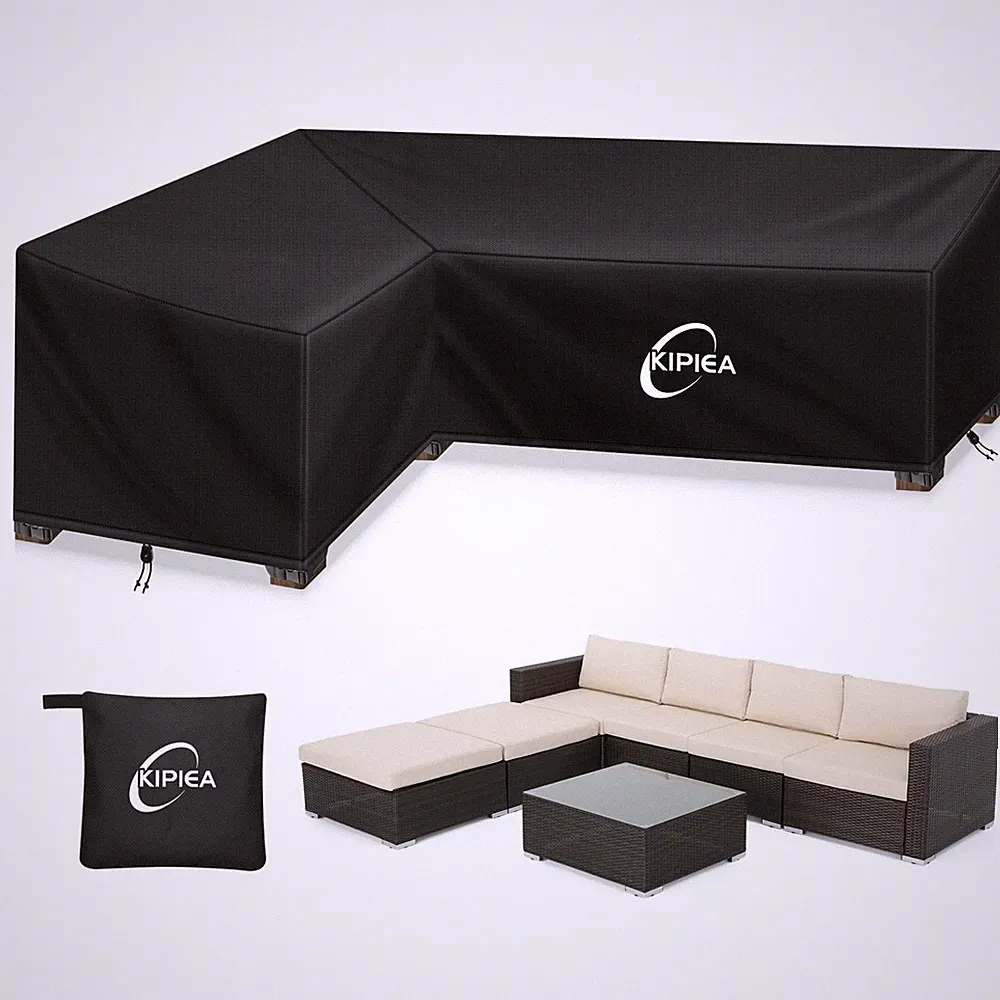L Shaped Sectional Sofa Cover 88 x114 Heavy Duty Oxford Black Kipiea Patio 420D
