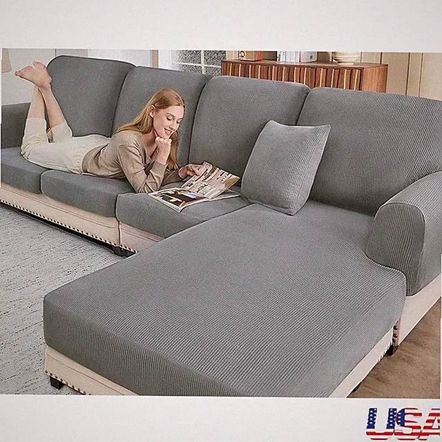 L Shaped Sectional Sofa Cover Set 3 Piece Elastic Protector Easy Install Durable