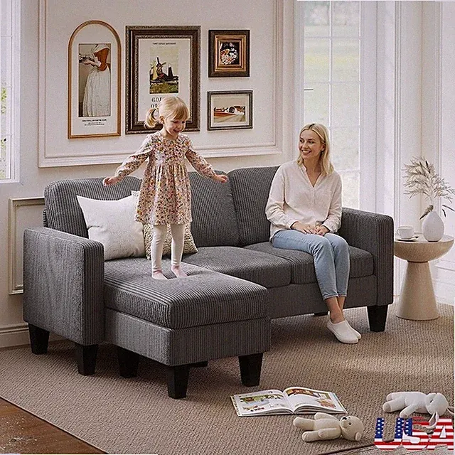 L Shaped Sectional Sofa High Density Foam Soft Upholstery Durable Comfortable US