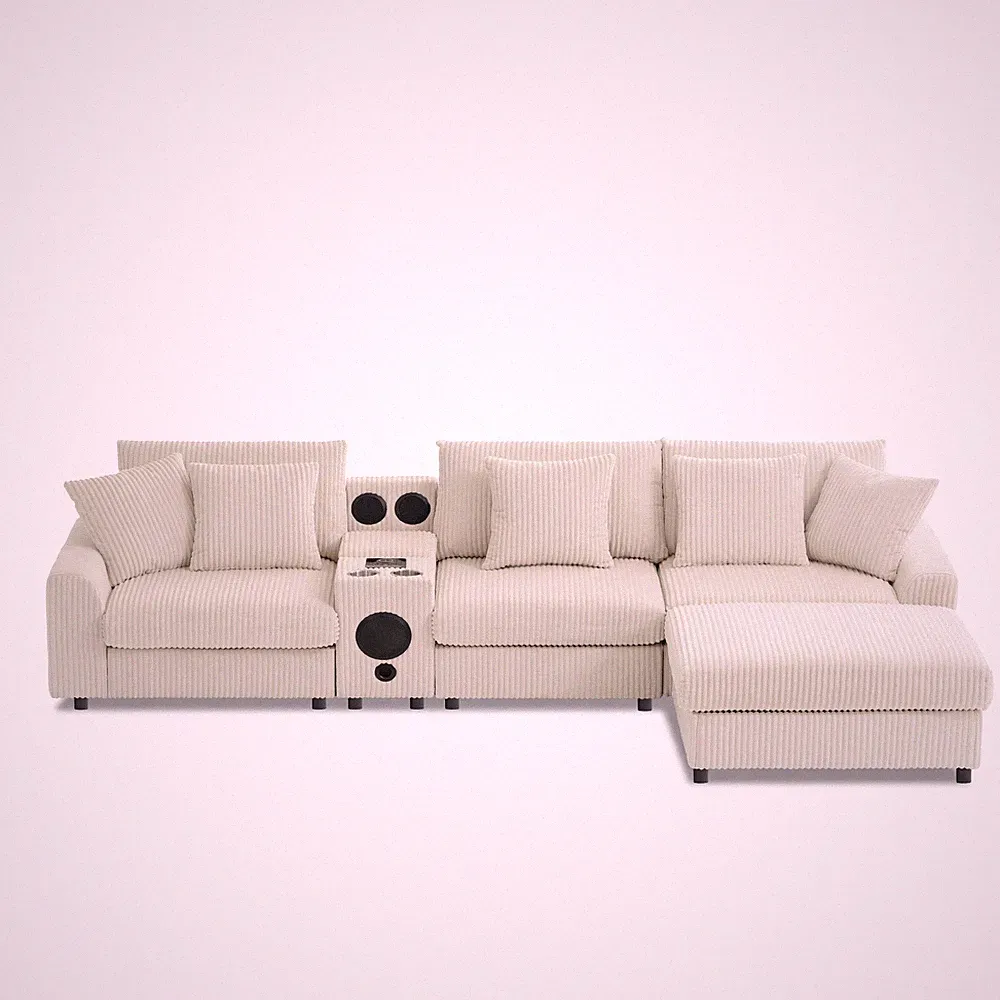 L Shaped Sectional Sofa Modular Couch With Storage Console Speaker Cup Holders