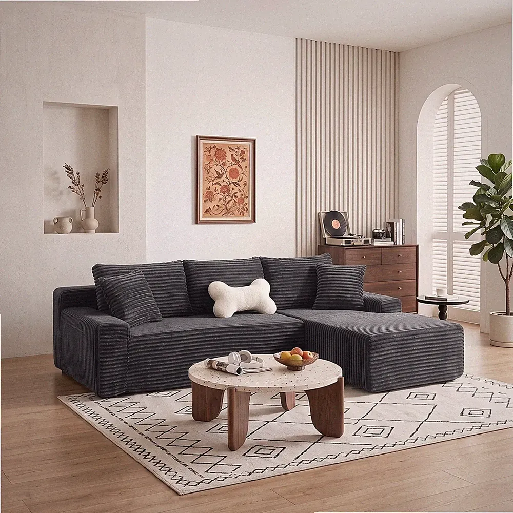 L Shaped Sectional Sofa Modular Fabric Right Chaise Lounge Deep Seat No Assembly