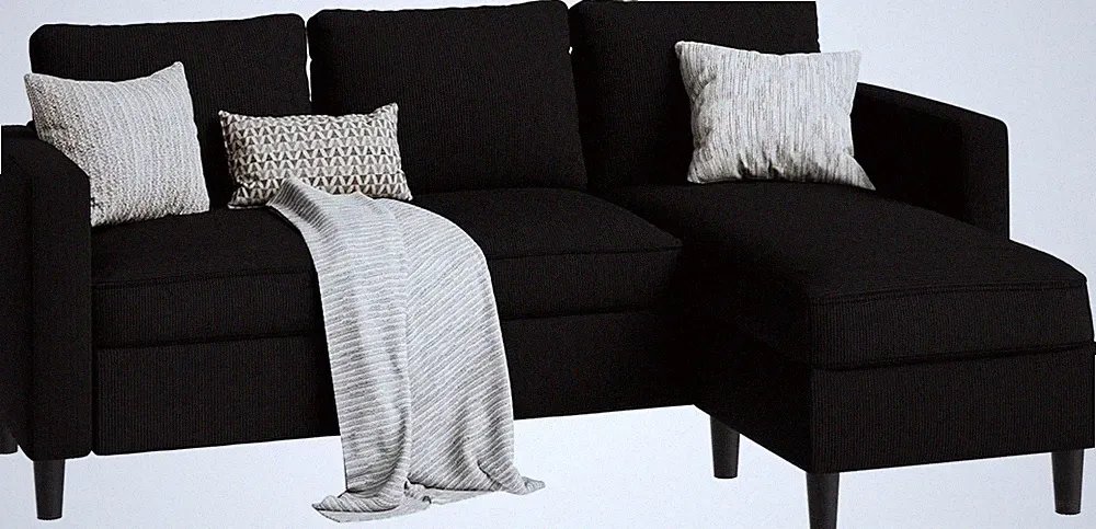 L-Shaped Sectional Sofa, Sectional Couches with Reversible Ottoma, 3-Seat Small