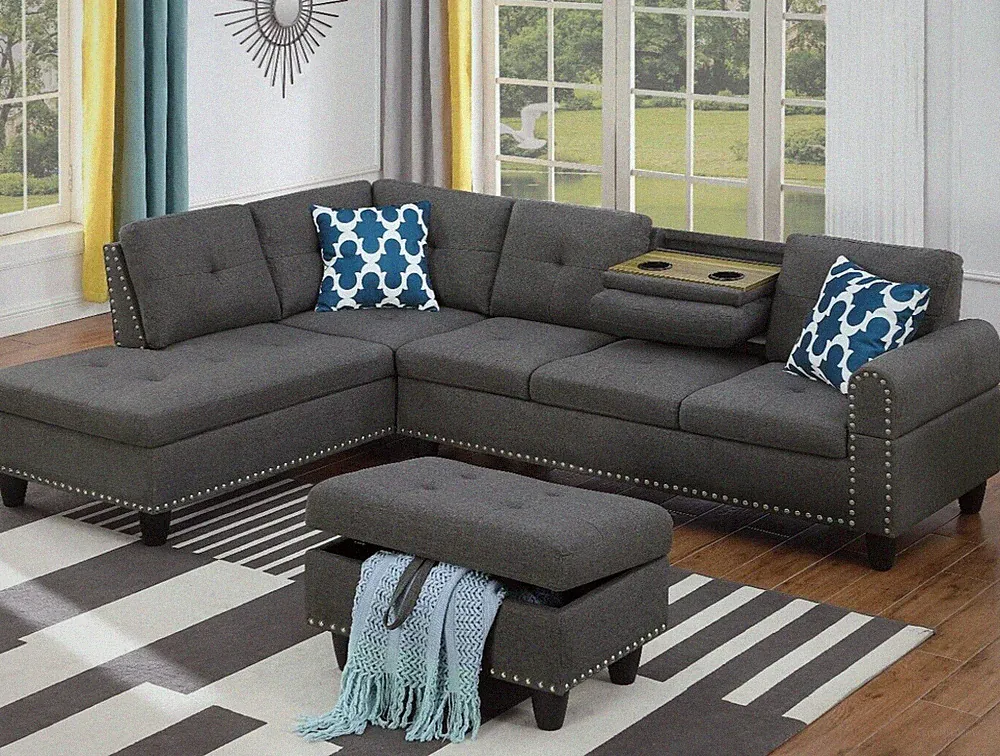 L-Shaped Sectional Sofa Set Left Hand Facing Living Room Couch Storage Ottoman
