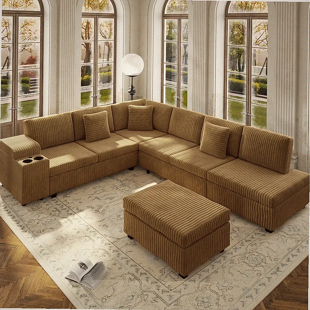 L-Shaped Sectional Sofa Set w/ Ottoman, Sleeper, Storage, USB