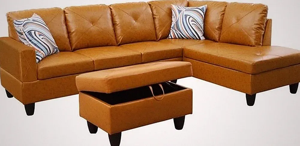 L Shaped Sectional Sofa Set with Ottoman and Pillows, Microfiber Flannelette, Gi