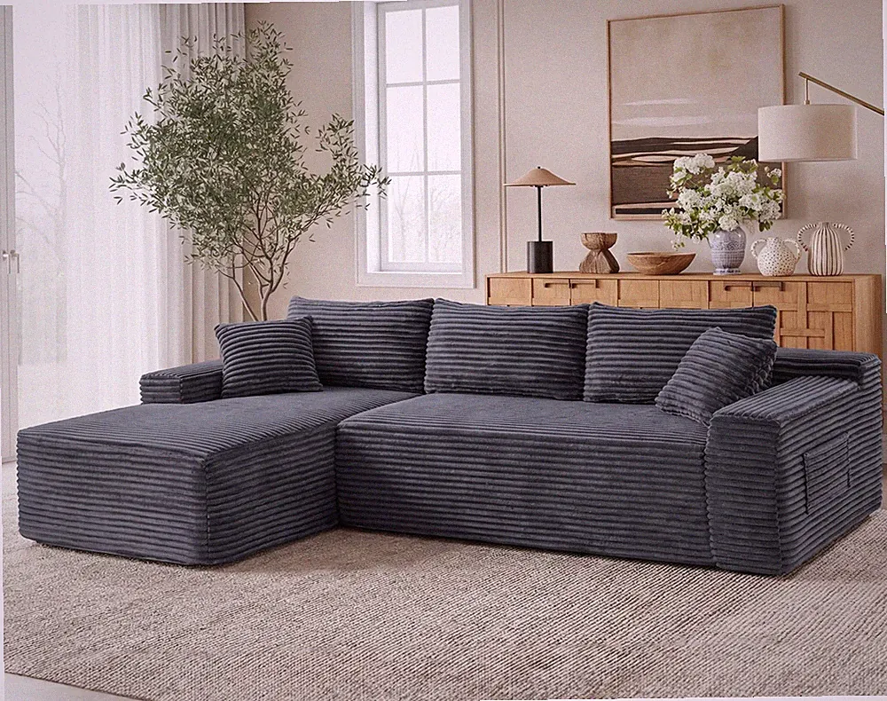 L-Shaped Sectional Sofa w/Left Chaise,3 Seater Sofa Boneless Sofa Couch Lounge