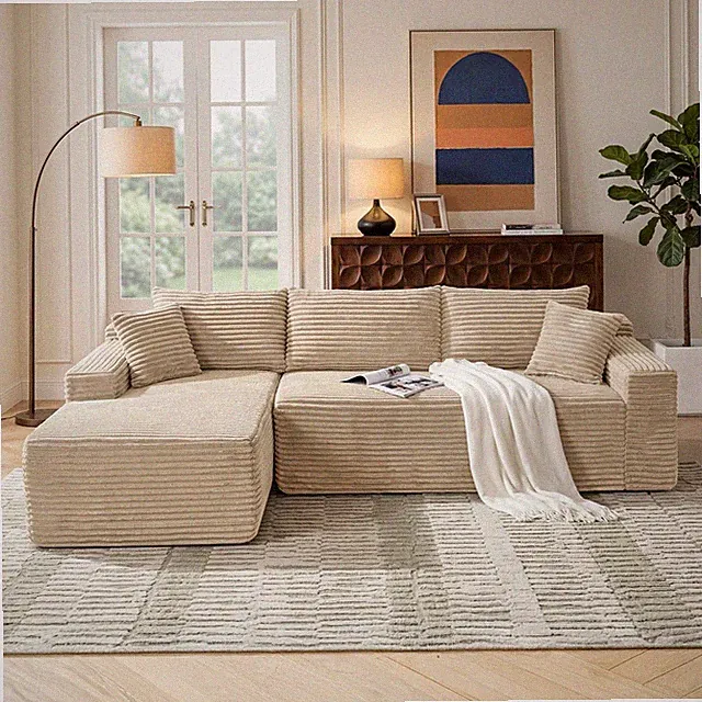 L-Shaped Sectional Sofa w/Left Chaise,3 Seater Sofa Boneless Sofa Couch Lounge