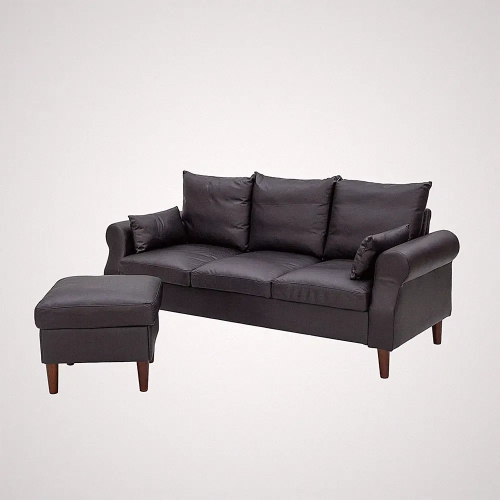 L-Shaped Sectional Sofa with Ottoman Pet-Scratch-Proof Fabric