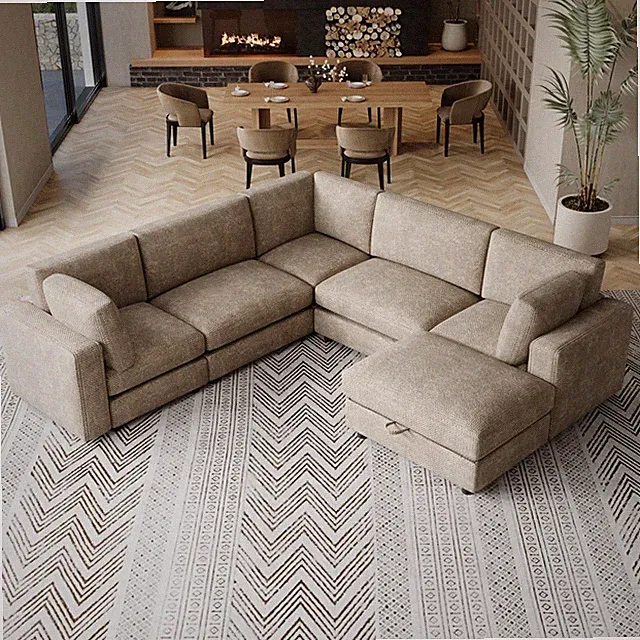 L Shaped Sectional Sofa with Storage Ottoman Removable Covers Deep Seat Couch