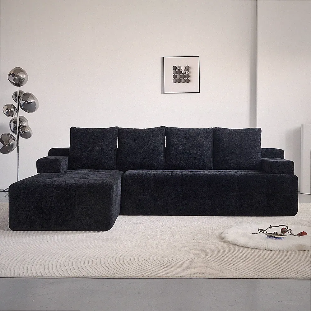 L-Shaped Sectional Sofa with USB Ports, Wireless Charging, Bluetooth Speaker