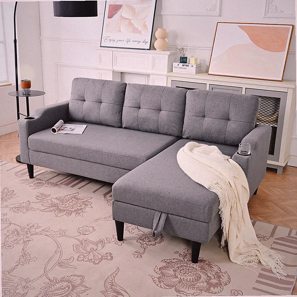 L-Shaped Sleeper Sectional Sofa w/ Pull-Out Bed & Storage Chaise for Living Room