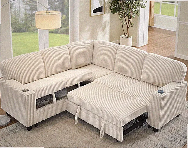 L-Shaped Sleeper Sectional Sofa with Storage & USB-C Ports for Living Room