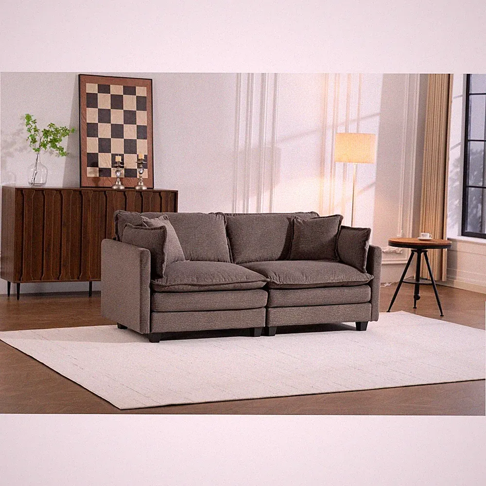 L-Shaped Sleeper Sofa Sectional with Chaise and Pillows