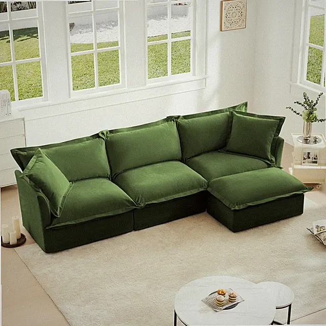 L-Shaped Slipcovered Sectional Sofa Couch, Comfy Chenille Deep Seat Cloud Couch