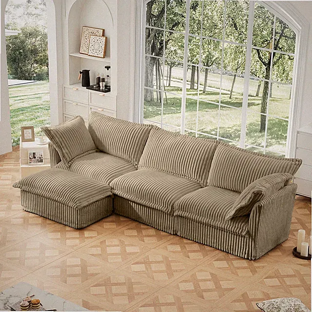 L-Shaped Slipcovered Sectional Sofa Couch, Comfy Deep Seat Cloud Couch with Conv
