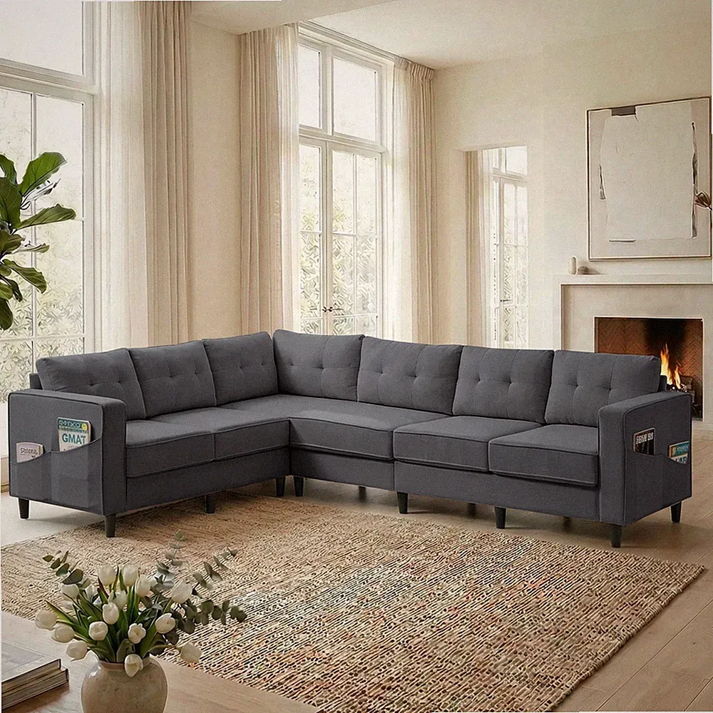 L Shaped Sofa,5 Seat Corner Sofa w/Side Pockets,Sectional Couch for Living Room