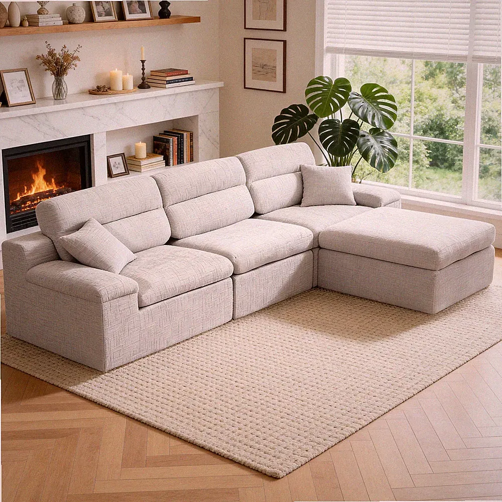 L-Shaped Sofa Chair Bed for Living Room, Modern No Assembly Sleeper w/ Chaise