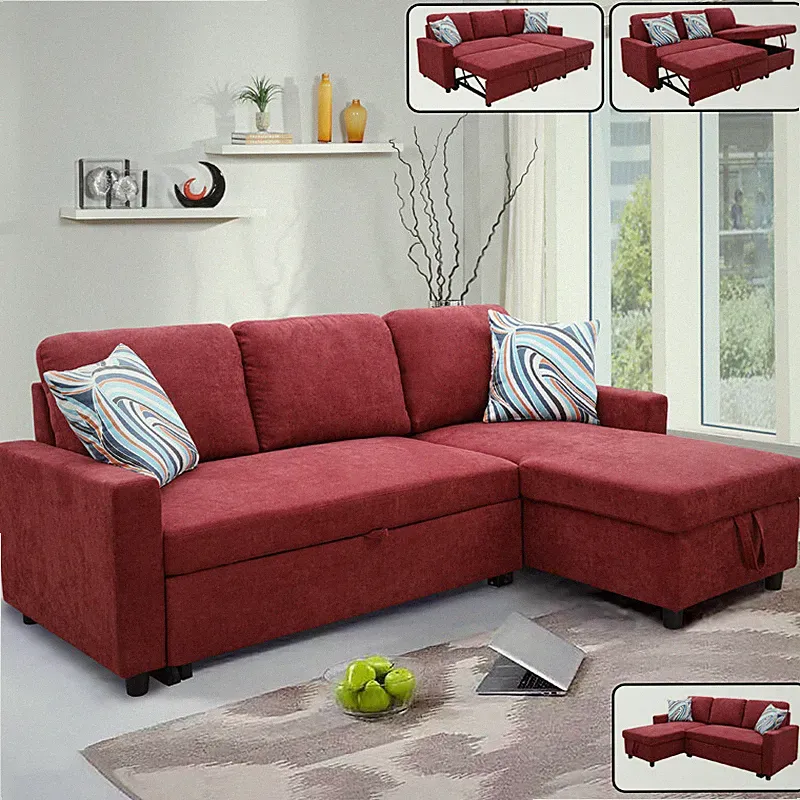 L-Shaped Sofa Chaise Sectional Sofa Bed 2-Piece Couch Storage Sleeper Sofabed