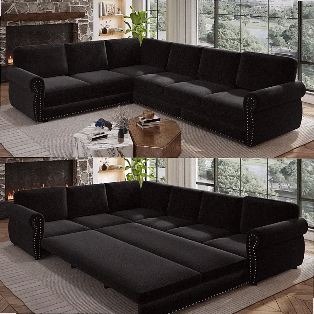 L-Shaped Sofa Couch with Pull-Out Bed,Oversize Convertible Sleeper Sofa