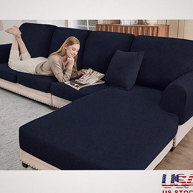 L Shaped Sofa Cover 3 Piece Set Stretch Elastic Furniture Protector Easy Install