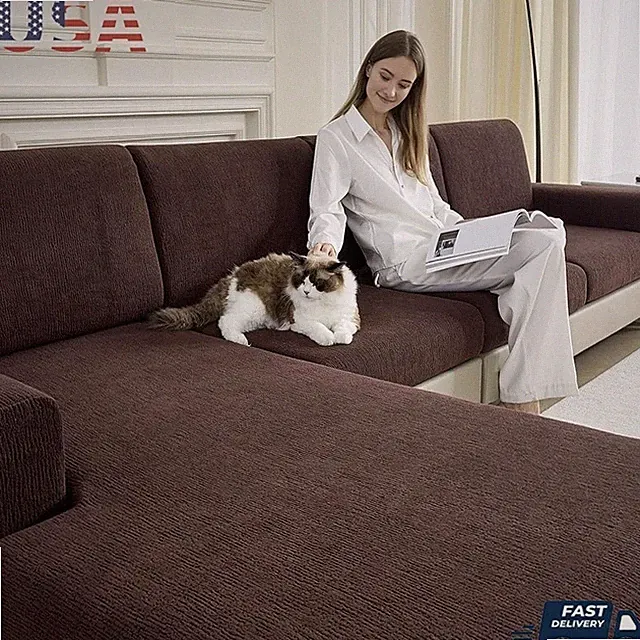 L Shaped Sofa Cover Set Stretchable Non-Slip Furniture Protector Washable Fabric