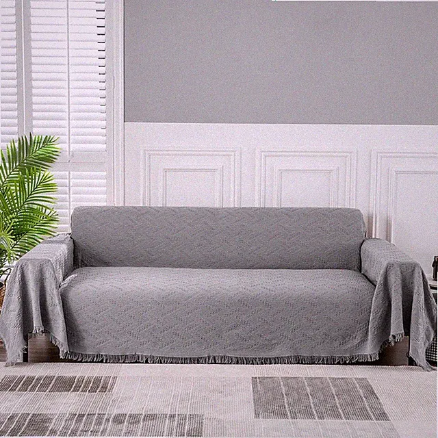 L-Shaped Sofa Cover - Washable Thick Blanket for Living Room, Grey 91"x134