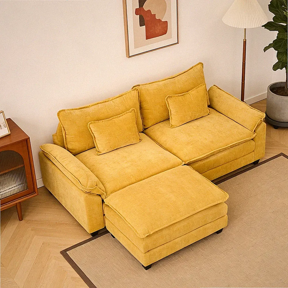 L-Shaped Sofa Modular Sectional Sofas Modern Loveseat w/ Ottoman for Living Room