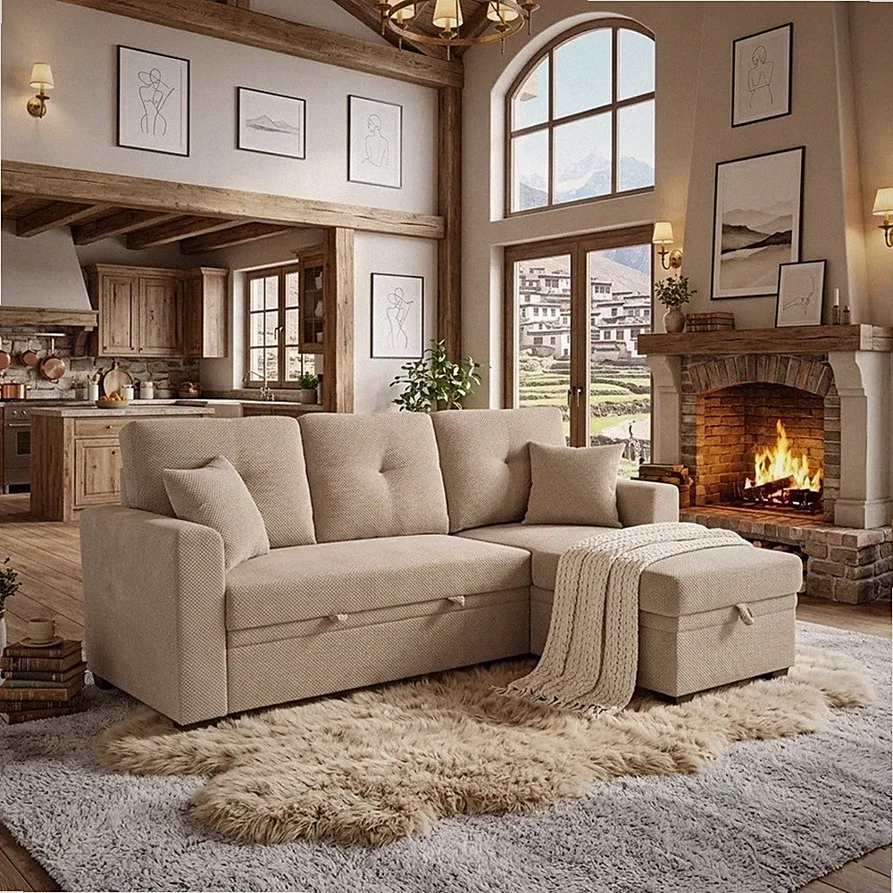 L-Shaped Sofa Sectional Loveseat Couch Convertible Sleeper Sofa w/Pull-Out Bed
