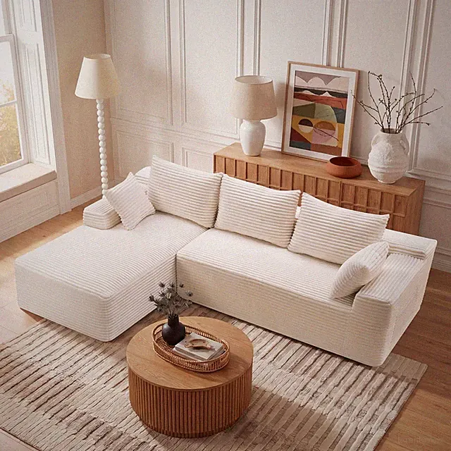 L-Shaped Sofa with Chaise, Upholstered 3 Seater Sofa Boneless Sofa Couch Lounge
