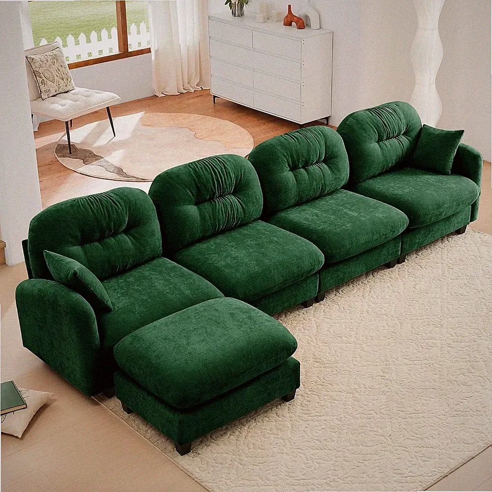 L Shaped Sofa with Ottoman, 140'' Luxury Chenille Cloud Sectional Couch Modular