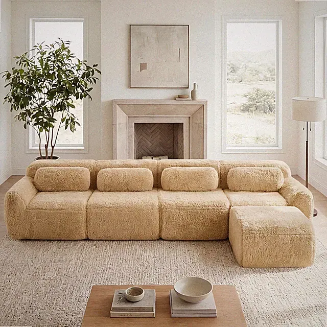 L-shaped Soft And Fluffy Plush Fabric,Modular Sectional Sofa Couches,32D High De