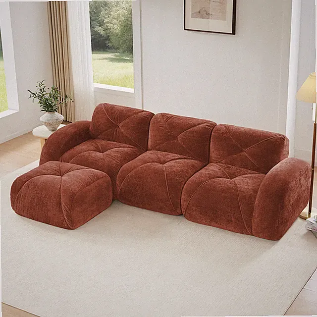 L-shaped Soft Velvet Fabric,Boneless Sofa,Tufted Design,Ergonomic Design Bottom