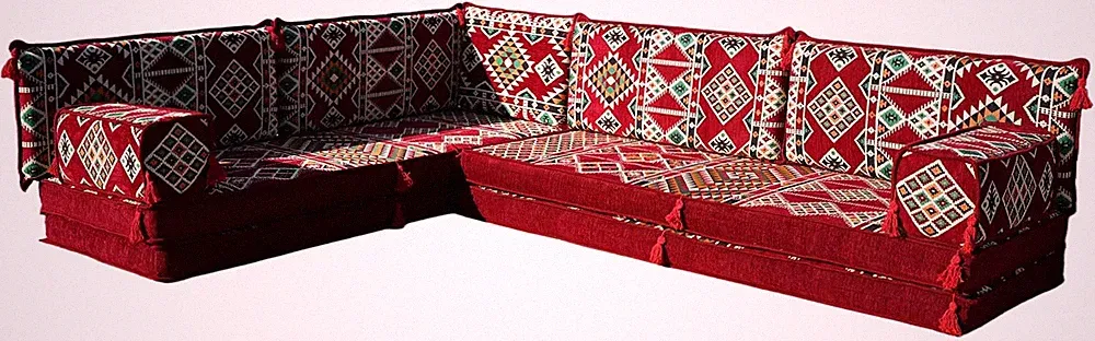 L Shaped Traditional Arabic Sofa Set – Moroccan Sectional Sofas – Oriental Majli