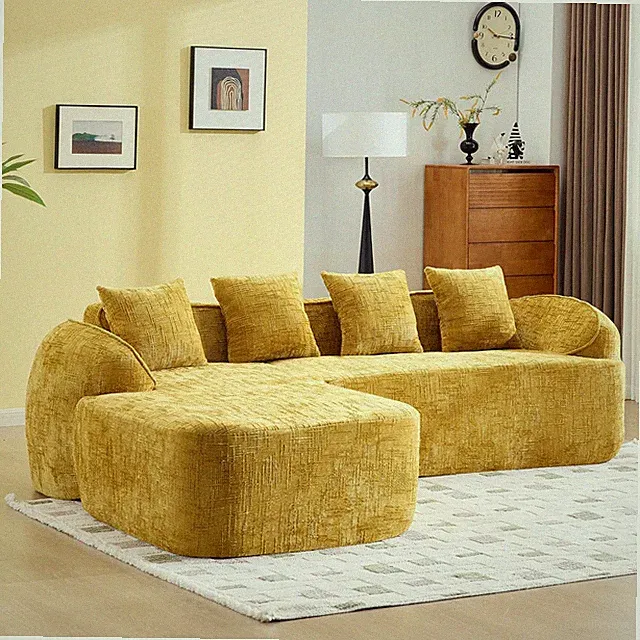 L-Shaped Yellow Cloud Sofa with Chaise & Pillows, No Assembly Needed