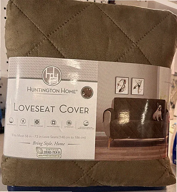 L9- Huntington Home Loveseat Cover Tan/Brown 58”-73”