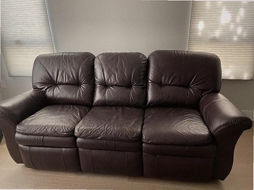 La-Z-Boy chocolate brown leather couch (reclines on both ends). Great condition