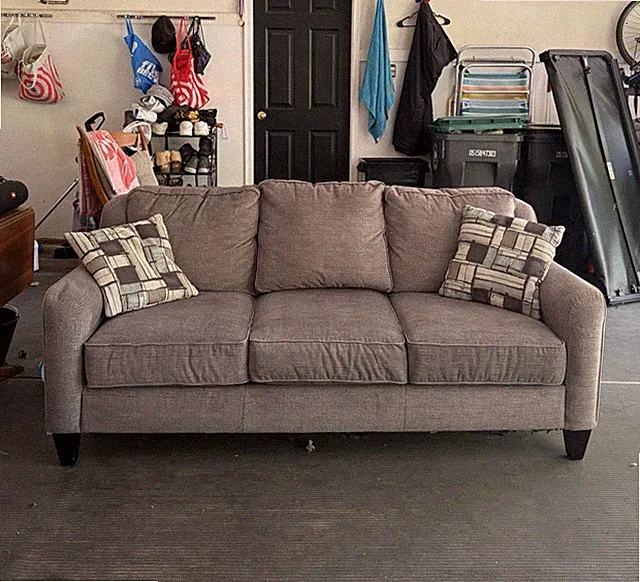 La-Z-Boy Gray Fabric Upholstered 3-Seat Sofa, Cushioned Back Contemporary/Modern