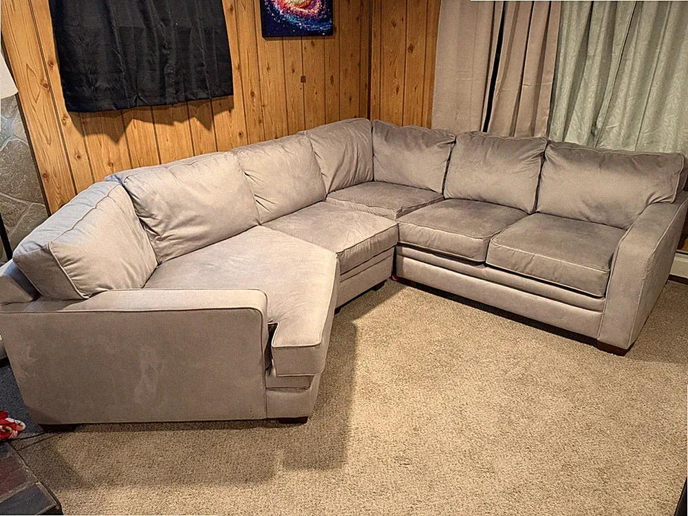 La-Z-Boy Gray Sectional Sofa, Solid Upholstered Wood Frame, Cushioned Back
