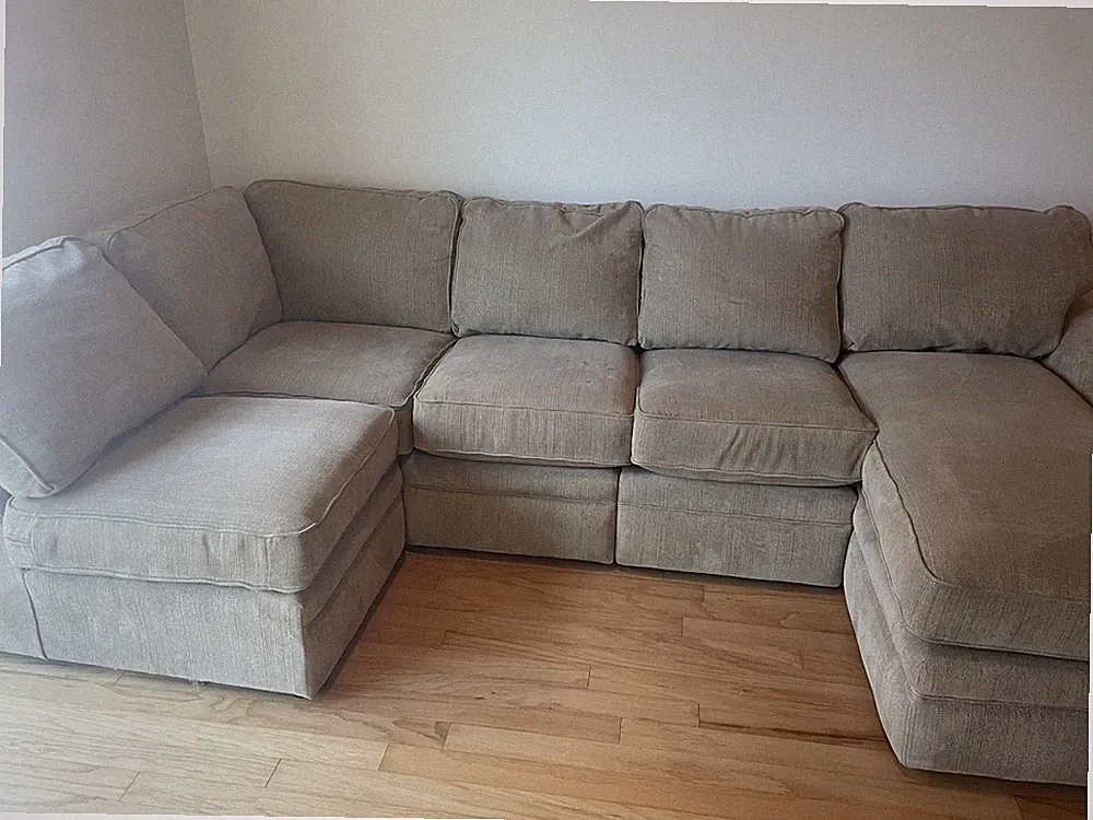 La-Z Boy modular sectional sofa couch w/chaise | beige / tan | fabric upholstery