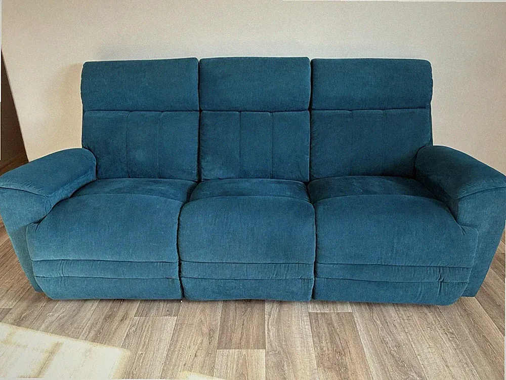 La-Z-Boy Recliner Sofa, Blue Solid Upholstered 3-Seat Reclining Couch