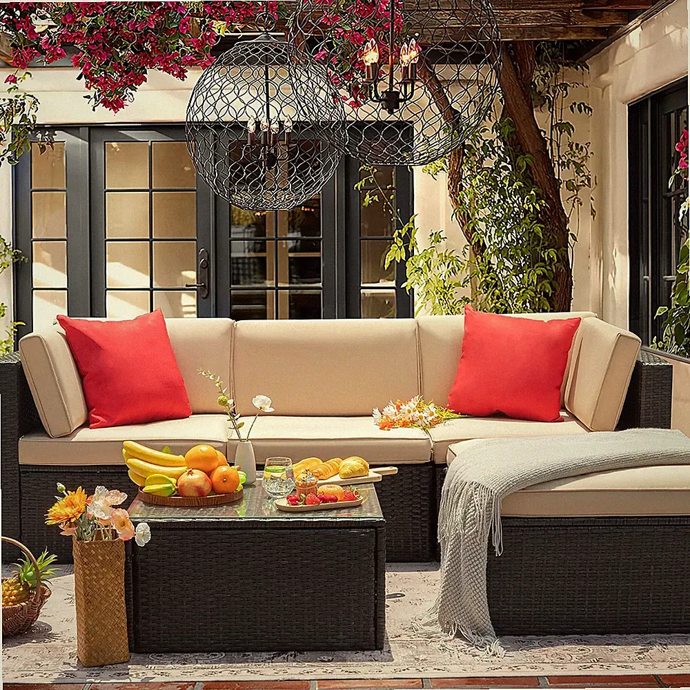 LACOO 5 Pieces Patio Sectional Set Outdoor All-Weather set with Table.