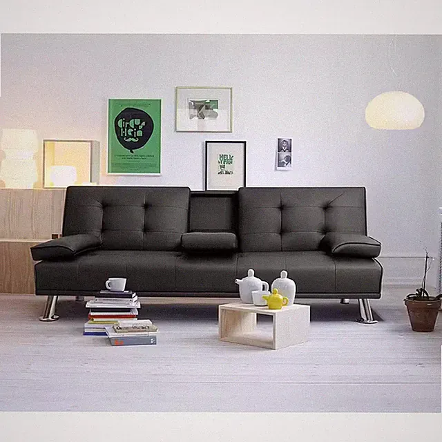 Lacoo Black 66 In. Faux Leather Upholstered Convertible Folding Futon Sofa Bed