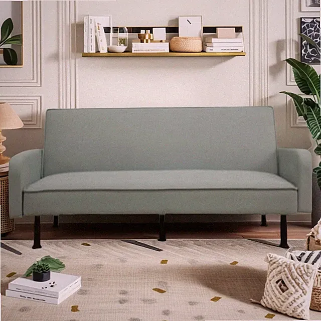 Lake-Green Convertible Futon Sofa Bed with Adjustable Backrest for Small Spaces
