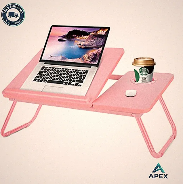 Laptop Bed Desk 22 Inch Foldable 5 Angle Adjustable Pink with Cup Holder for