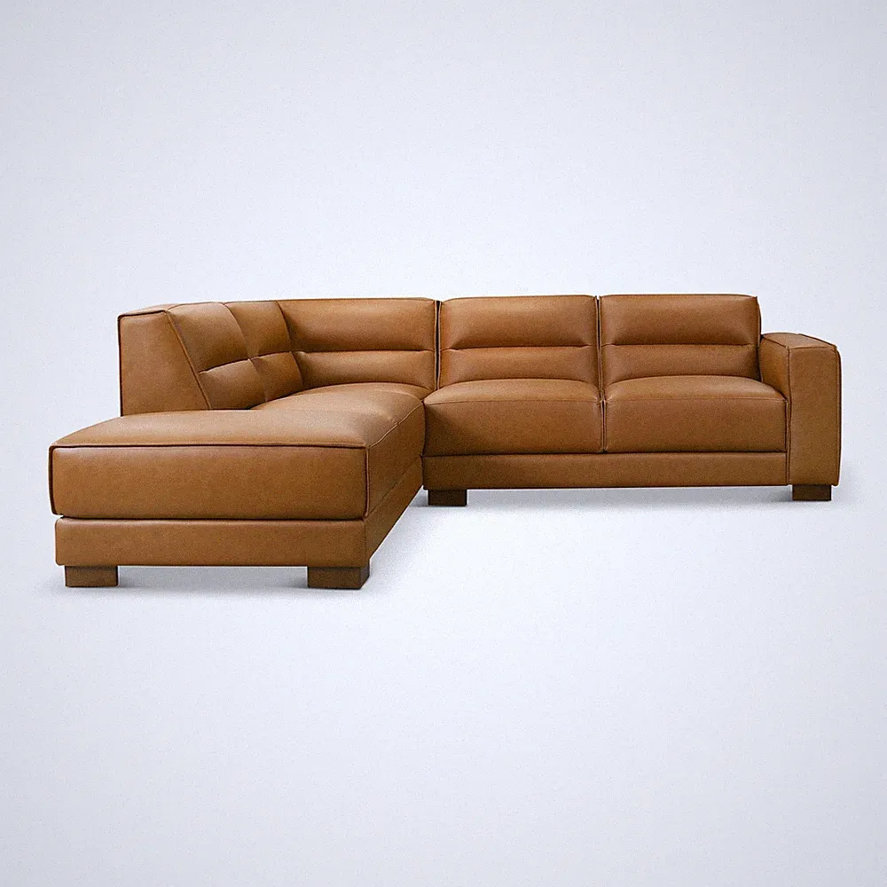 Laramie Stylish L-Shaped Vegan Leather Sectional Sofa in Tan