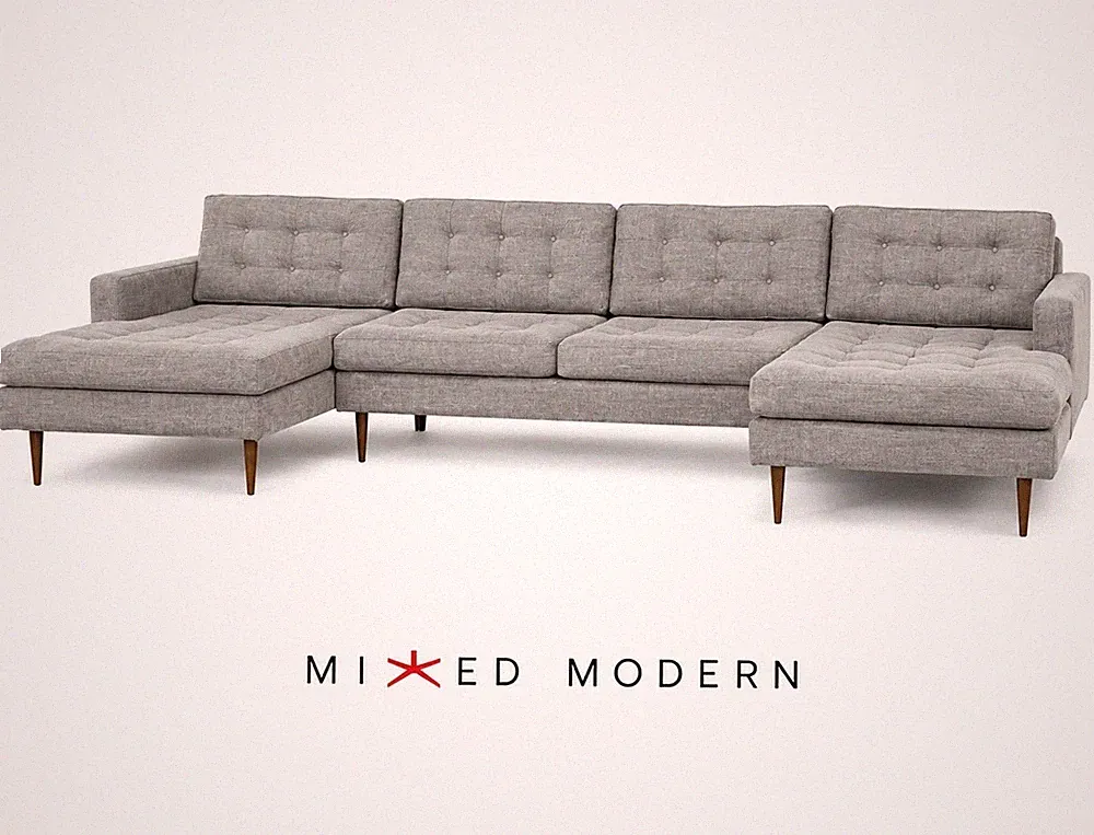Large 140” Modern Grey Sectional Sofa